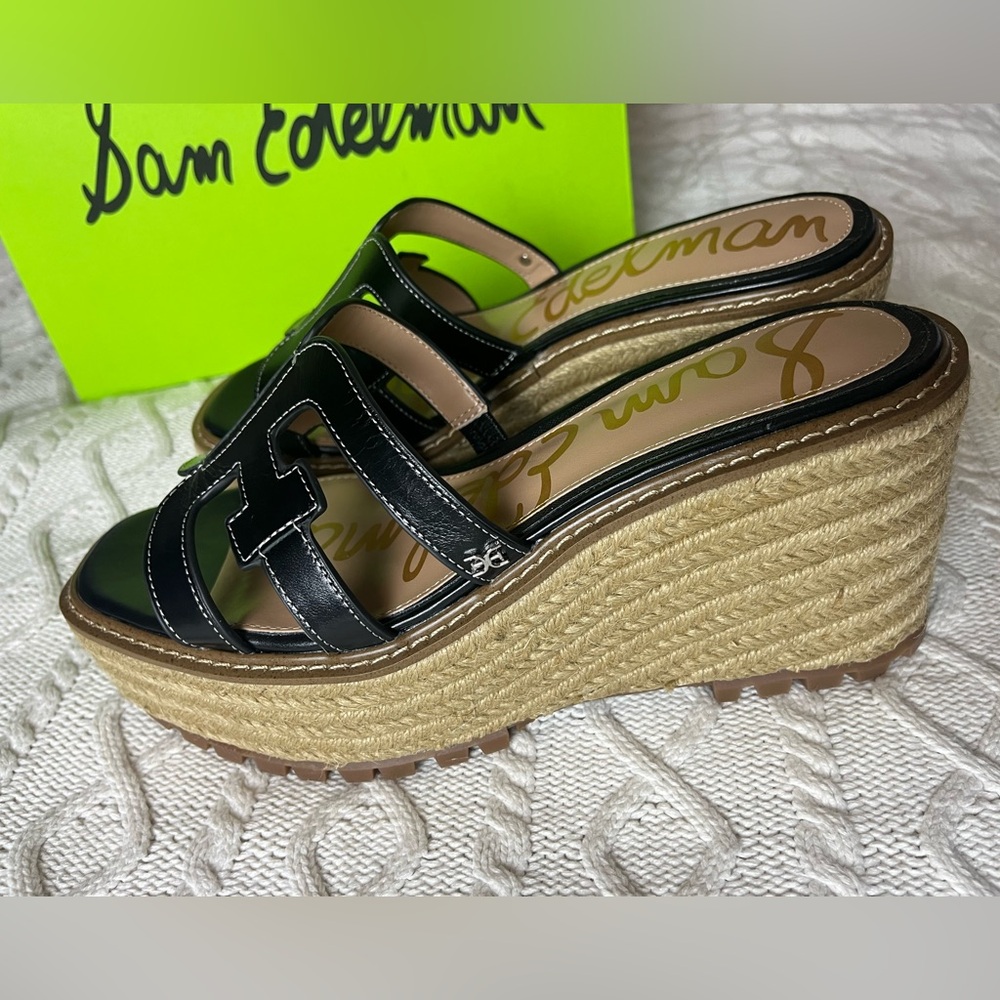 Sam Edelman Black Laine Platform Wedge Sandals Leather Women’s Size 9.5 - Picture 11 of 16